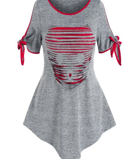 Women Ripped Tie Knot Heathered T-shirt Clothing L Light gray