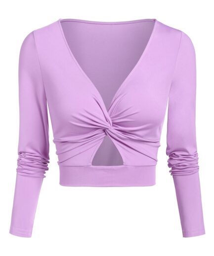 Dresslily Women Cut Out Twist Front Cropped T-shirt Clothing L Light purple