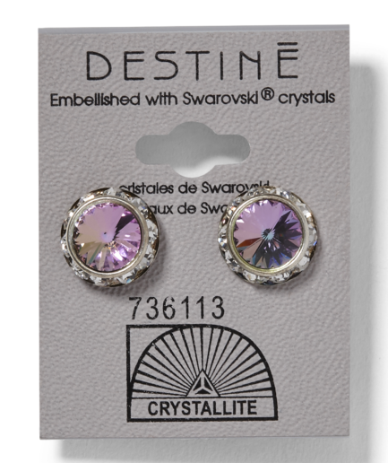 Destine Violet Rhinestone Rivoli Earrings 12mm