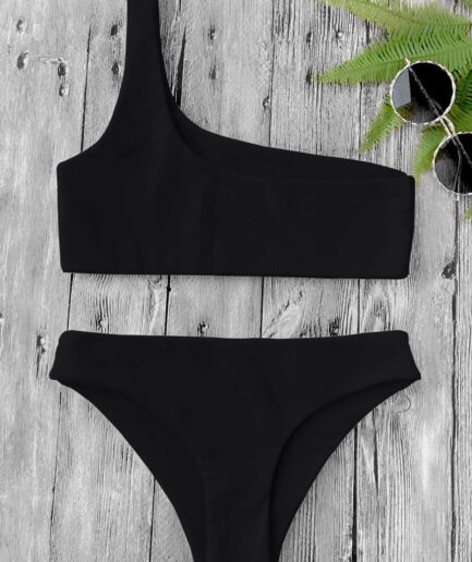 One Shoulder Bikini Set L Black