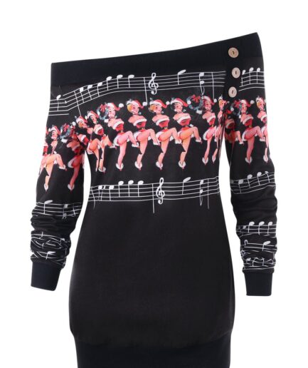 Women Dancer Print Off The Shoulder Tunic Sweatshirt Clothing L Black