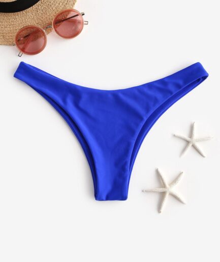 ZAFUL Solid High Leg Bikini Bottom L Cobalt blue