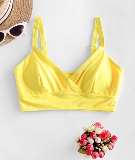 ZAFUL Surplice Plain Padded Bikini Top M Yellow