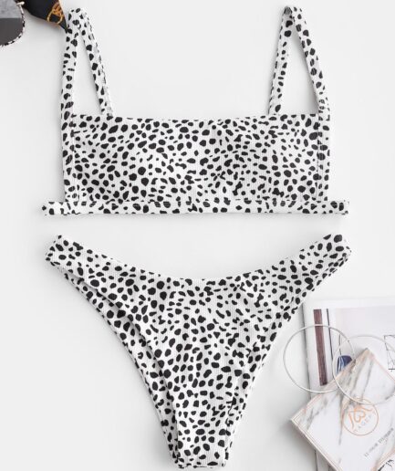 ZAFUL Animal Print Ribbed Bikini Set M White