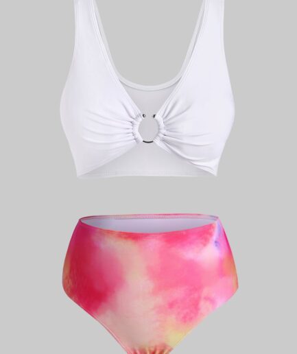 Dresslily Women U-bar Tie Dye Bikini Swimwear Swimsuit M White