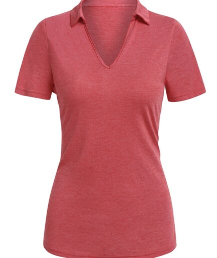 Women Short Sleeve Turn Down Collar T-shirt Clothing L Red