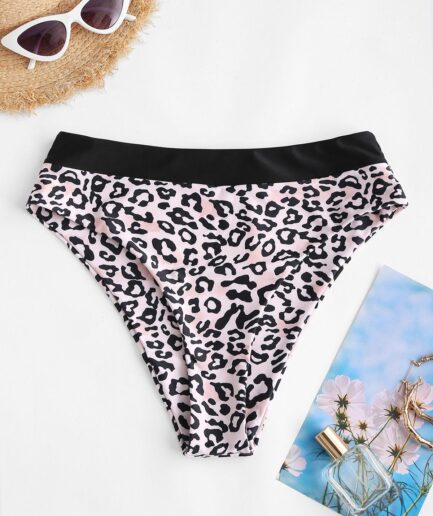 ZAFUL Leopard High Leg Cheeky Bikini Bottom M Black
