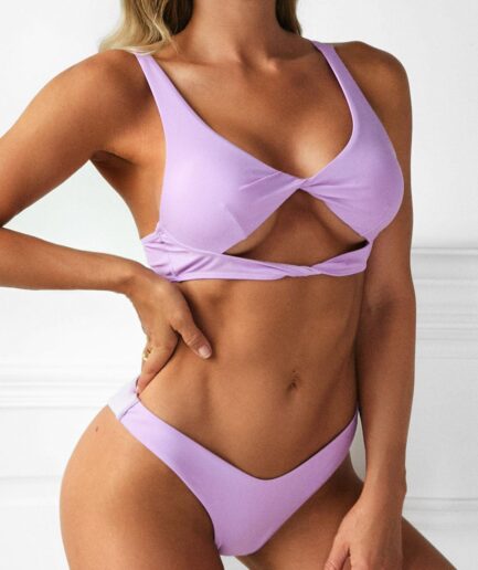 ZAFUL Cut Out Cheeky Tank High Cut Bikini Swimwear L Light purple