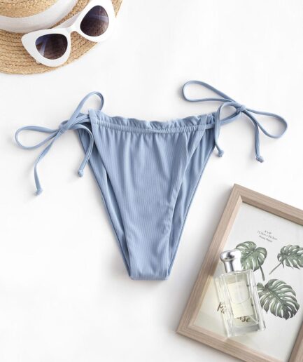 ZAFUL Ribbed Ruffle Loincloth Bikini Bottom L Light blue