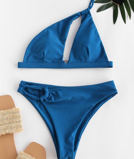 ZAFUL Cut Out Asymmetrical One Shoulder Bikini Swimwear L Blue