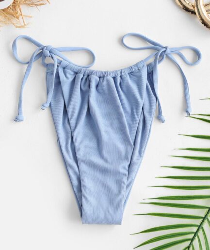 ZAFUL Ribbed Tie Side Loincloth Bikini Bottom M Light blue