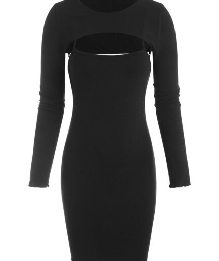 Bodycon Dress ZAFUL Ribbed Mini Bodycon Vegas Dress With Shrug Top M Black