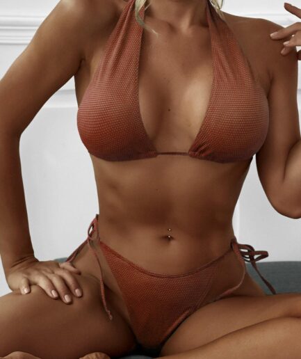 ZAFUL Tie Side Convertible Tanga Bikini Swimwear L Coffee