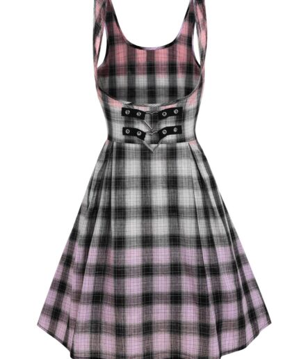 Women Plaid Ombre Color Heart-ring Suspender Flared Skirt Clothing L Multicolor