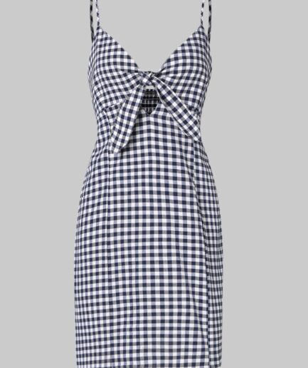 Dresslily Women Gingham Tied Smocked Mini Dress Clothing L Blue