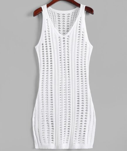 Crochet Slit Beach Dress M White