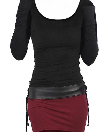 Dresslily Women Contrast Colorblock Bicolor Lace Up Bodycon Mini Dress Clothing S Black
