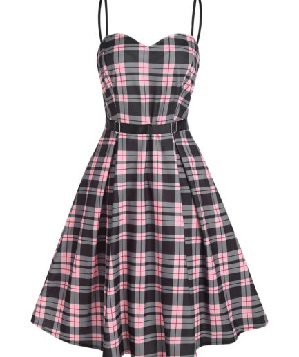 Dresslily Women Cami Ladder Cutout Plaid Mini Dress Clothing L Light pink