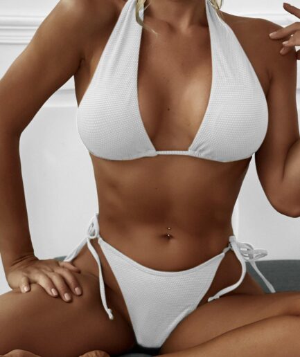 ZAFUL Tie Side Convertible Tanga Bikini Swimwear M White