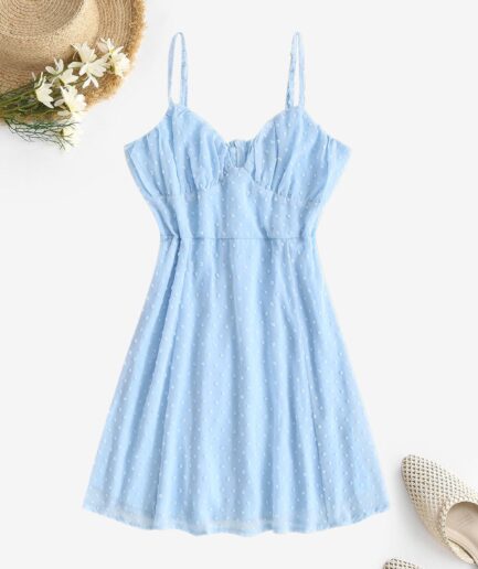 Mini Dress Cami Swiss Dots Ruched Bustier Mini Dress M Light blue