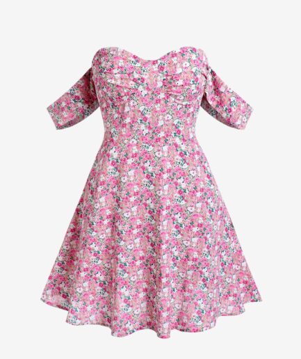 Print ZAFUL Floral Off Shoulder Mini Dress M Light pink