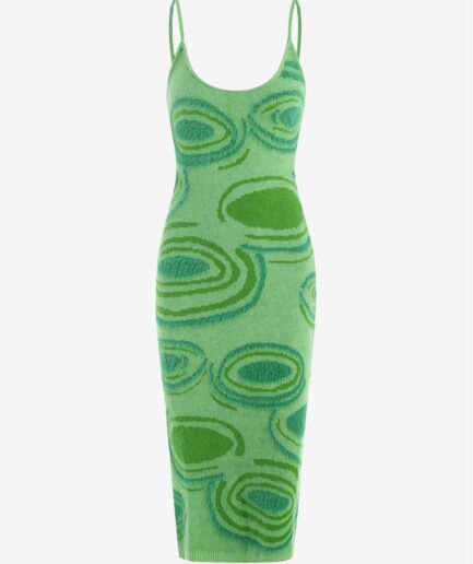 Women Fuzzy Cutouts Abstract Graphic Jumper Dress M Green