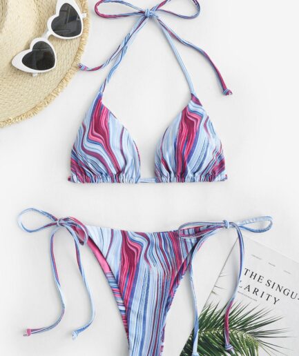 ZAFUL Swirl Print Tie Side String Bikini Swimwear L Multi a