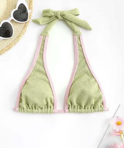 Crinkle Upside Down Bikini Top L Green