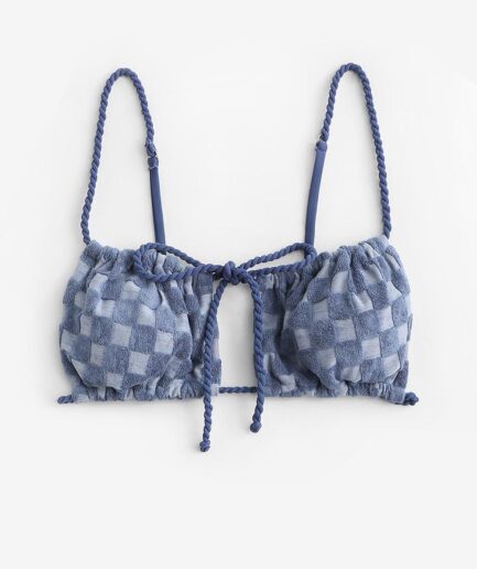 Terry Cloth Checkerboard Bikini Top M Light blue