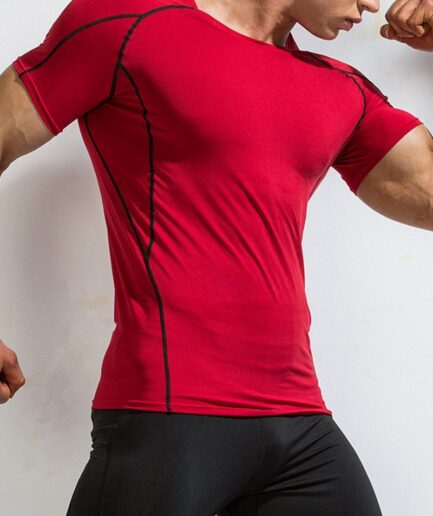 Men T-Shirts Sporty T Shirt Skinny Short Sleeve Round Neck Minimalist Swimming Top Clothing Online L Red