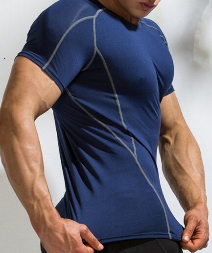 Men T-Shirts Sporty T Shirt Skinny Short Sleeve Round Neck Minimalist Swimming Top Clothing Online S Blue