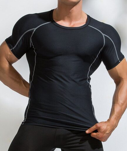 Men T-Shirts Sporty T Shirt Skinny Short Sleeve Round Neck Minimalist Swimming Top Clothing Online S Black