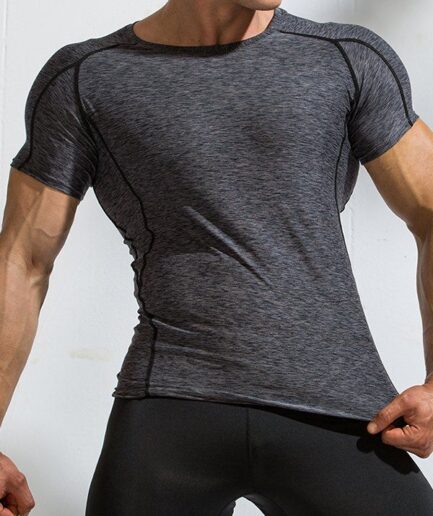 Men T-Shirts Sporty T Shirt Skinny Short Sleeve Round Neck Minimalist Swimming Top Clothing Online L Gray