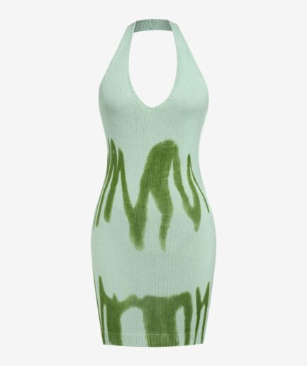 Women ZAFUL Colorblock Halter Backless Sweater Dress M Light green