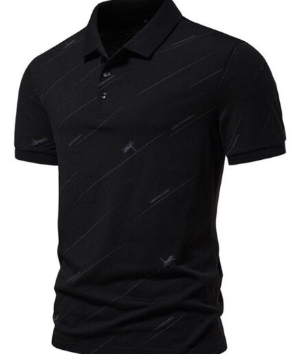 Men T-Shirts Summer Casual T Shirt Striped Letter Leopard Print Half Button Turn Down Collar Short Sleeve Tee Clothing Online L Black