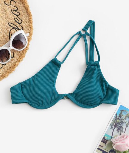 Ribbed Monowire Bikini Top M Blue