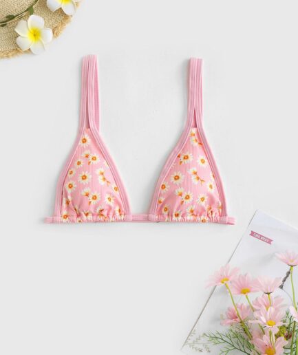 Strappy Floral Bikini Top M Light pink