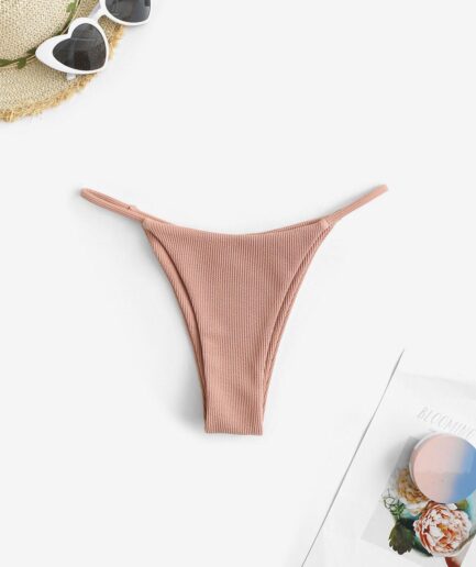 Ribbed Solid Color Beach Bikini Bottom L Light orange