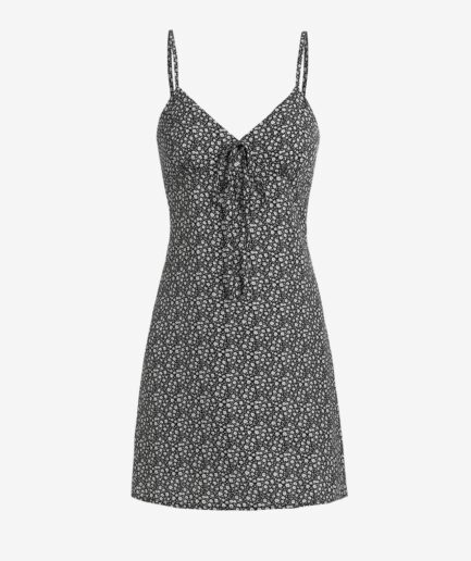 Print ZAFUL Ditsy Floral Print Tied Cami Dress L Black