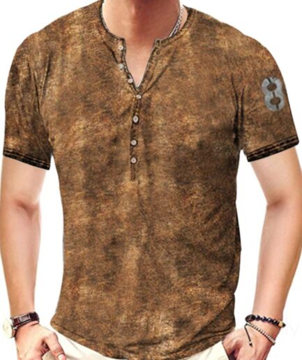 Men T-Shirts Casual T Shirt Heather Number Print Half Button Round Neck Short Sleeve Summer Tee Clothing Online L Yellow