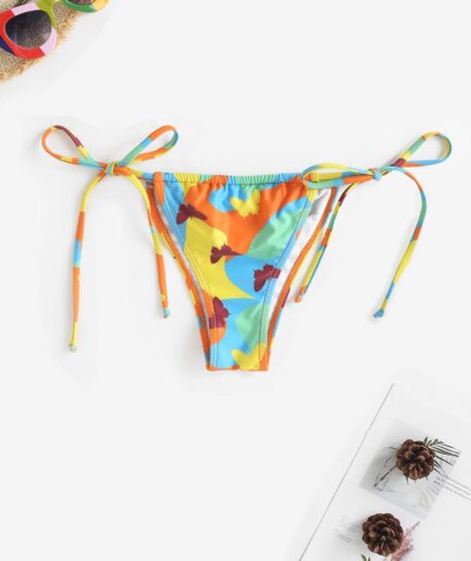 Colorblock Butterfly Print Adjustable Bikini Bottom L