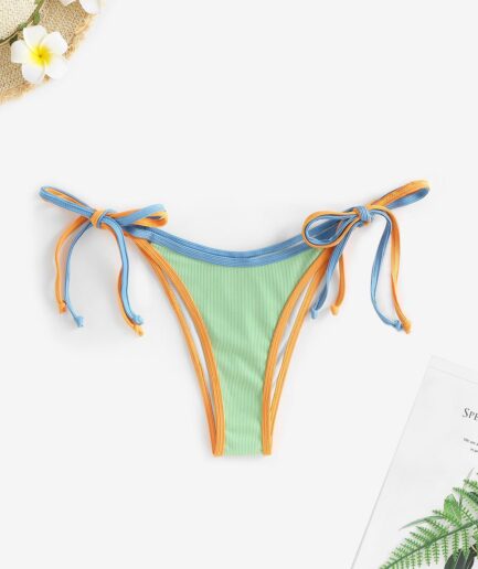 Colorblock Adjustable Bikini Bottom M Green