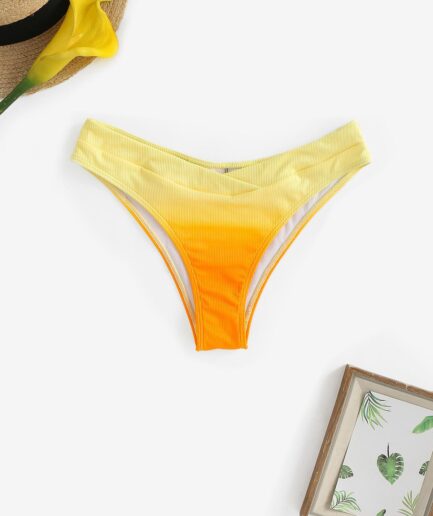 Ribbed Ombre Cross Waist Bikini Bottom L Orange