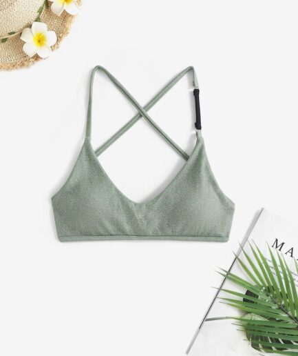 Metallic Glitter Bikini Top M Light green