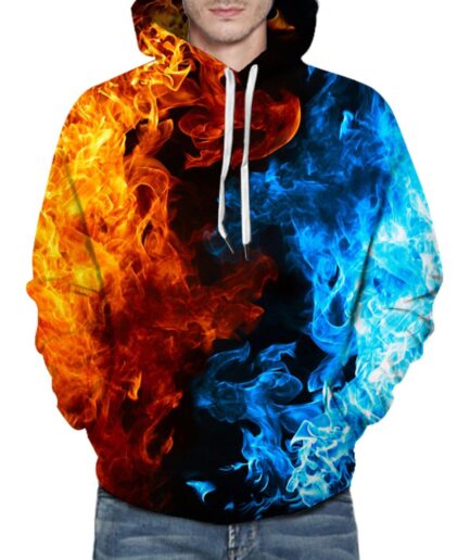 Men Hoodie Fire Ice Print Hoodie Pocket Drawstring Long Sleeve Sweatshirt With Hood Clothing Online S Multicolor