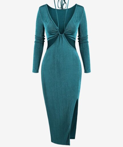 Mini Dress ZAFUL Cutout Jersey Split Hem Slinky Midi Dress M Deep green