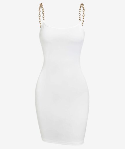 Bodycon Dress ZAFUL Chain Straps Mini Slinky Dress M White