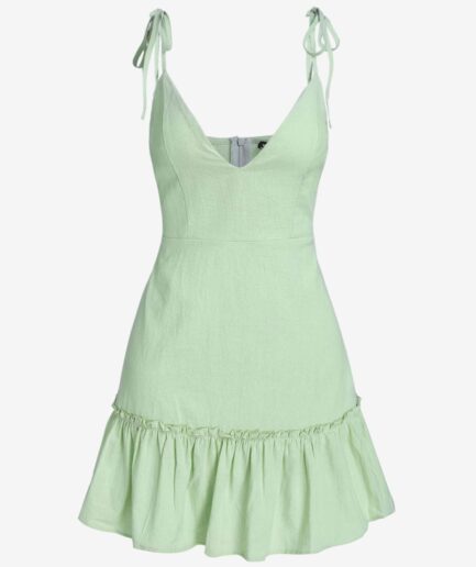 Mini Dress ZAFUL Flounce Tie Shoulder Mini Dress L Light green
