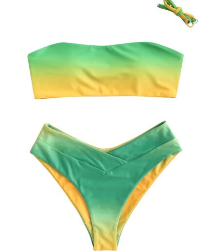 Cami Ombre Bikini Top and Tulip Waist Bikini Bottom Set Green