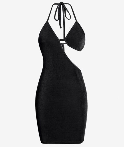 Mini Dress ZAFUL Bra Cutout Jersey Backless Halter Slinky Dress M Black